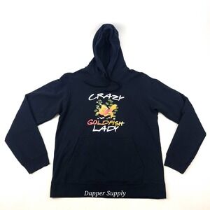 Port & Company Pullover Hoodie Medium Pockets Crazy Gold Fish‎ Lady Black